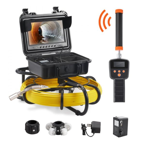 Sewer Camera 512Hz Locator 165ft Range 9-inch Pipeline Inspection IP68 Waterproof with DVR 12 Adjustable LEDs 16GB SD Card for Home Duct Drain Pipes Plumbing