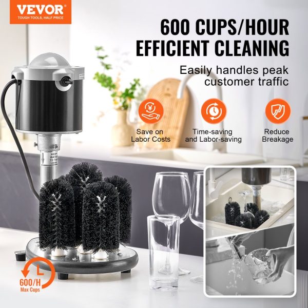 Electric Glass Washer 5-Brush Bar Glass Cleaner 600 Cups/H for Wine Glass - Image 2