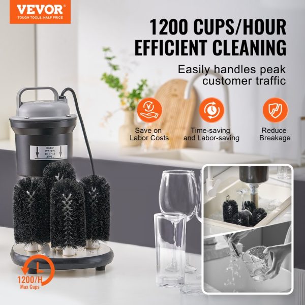 Electric Glass Washer 5-Brush Bar Glass Cleaner 1200 Cups/H for Wine Glass - Image 2