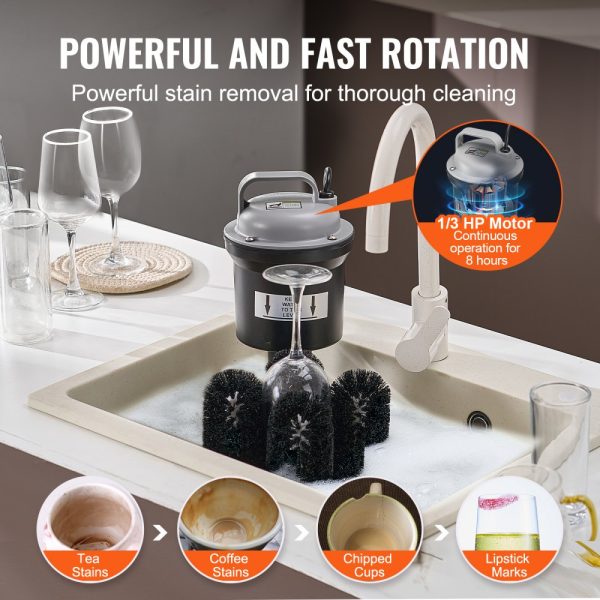 Electric Glass Washer 5-Brush Bar Glass Cleaner 1200 Cups/H for Wine Glass - Image 5