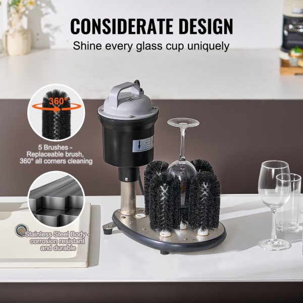 Electric Glass Washer 5-Brush Bar Glass Cleaner 1200 Cups/H for Wine Glass - Image 6