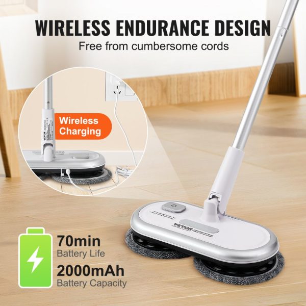 Cordless Electric Mop with 70-Min Battery, Dual Spinning Heads, 4 Microfiber Pads, and 2 Scrubber Pads for Hardwood, Tile, and Bathroom Floors - Image 5