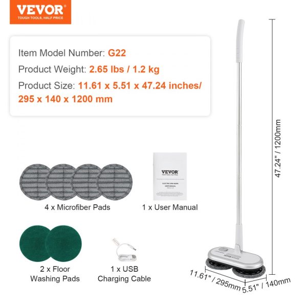 Cordless Electric Mop with 70-Min Battery, Dual Spinning Heads, 4 Microfiber Pads, and 2 Scrubber Pads for Hardwood, Tile, and Bathroom Floors - Image 7