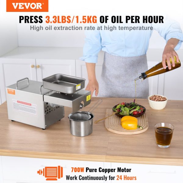 Electric Oil Press Machine 700W Stainless Steel with Constant Temperature Control for Hot Press Oil Extraction of Peanuts Sesame Seeds Rapeseed and Tea Seeds - Image 2