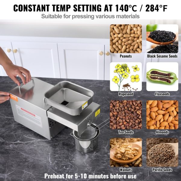 Electric Oil Press Machine 700W Stainless Steel with Constant Temperature Control for Hot Press Oil Extraction of Peanuts Sesame Seeds Rapeseed and Tea Seeds - Image 3