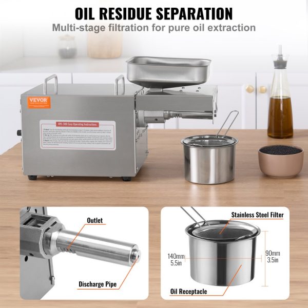 Electric Oil Press Machine 700W Stainless Steel with Constant Temperature Control for Hot Press Oil Extraction of Peanuts Sesame Seeds Rapeseed and Tea Seeds - Image 4