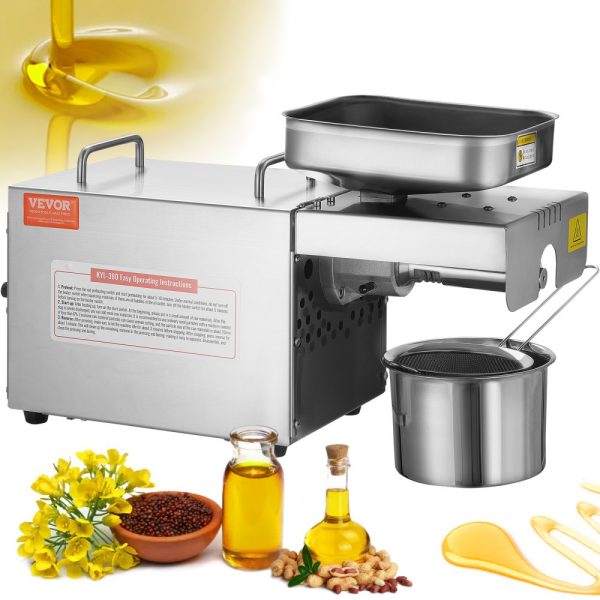 Electric Oil Press Machine 700W Stainless Steel with Constant Temperature Control for Hot Press Oil Extraction of Peanuts Sesame Seeds Rapeseed and Tea Seeds