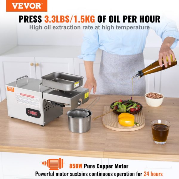 Electric Oil Press Extractor 850W Stainless Steel Adjustable Temperature 0-300℃ 32-572℉ Peanut Sesame Rapeseed Tea Seed Oil Press Machine - Image 2