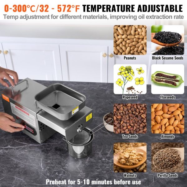 Electric Oil Press Extractor 850W Stainless Steel Adjustable Temperature 0-300℃ 32-572℉ Peanut Sesame Rapeseed Tea Seed Oil Press Machine - Image 3