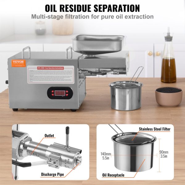 Electric Oil Press Extractor 850W Stainless Steel Adjustable Temperature 0-300℃ 32-572℉ Peanut Sesame Rapeseed Tea Seed Oil Press Machine - Image 4