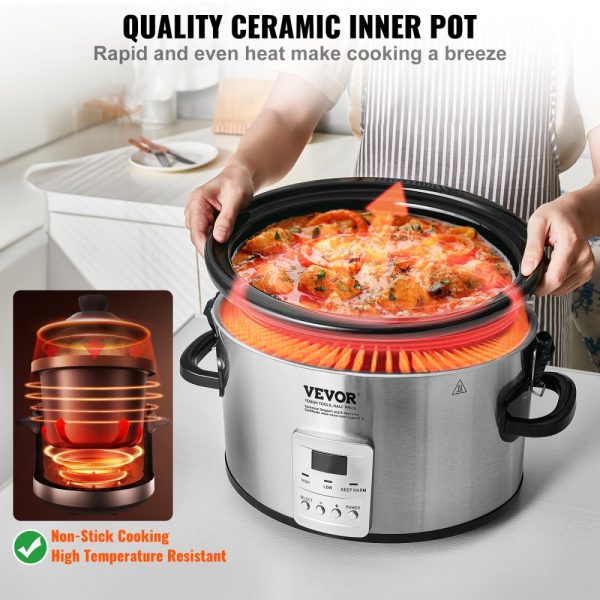 8QT 320W Electric Slow Cooker with 3-Level Heat Settings, 20-Hour Timer, Locking Lid, Ceramic Pot for Home & Commercial Use - Image 4