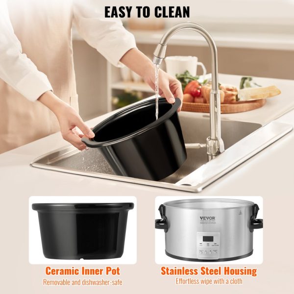 8QT 320W Electric Slow Cooker with 3-Level Heat Settings, 20-Hour Timer, Locking Lid, Ceramic Pot for Home & Commercial Use - Image 6