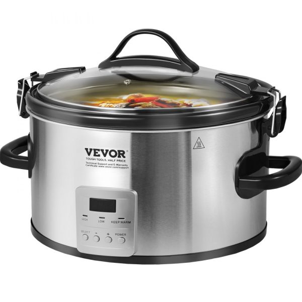 8QT 320W Electric Slow Cooker with 3-Level Heat Settings, 20-Hour Timer, Locking Lid, Ceramic Pot for Home & Commercial Use