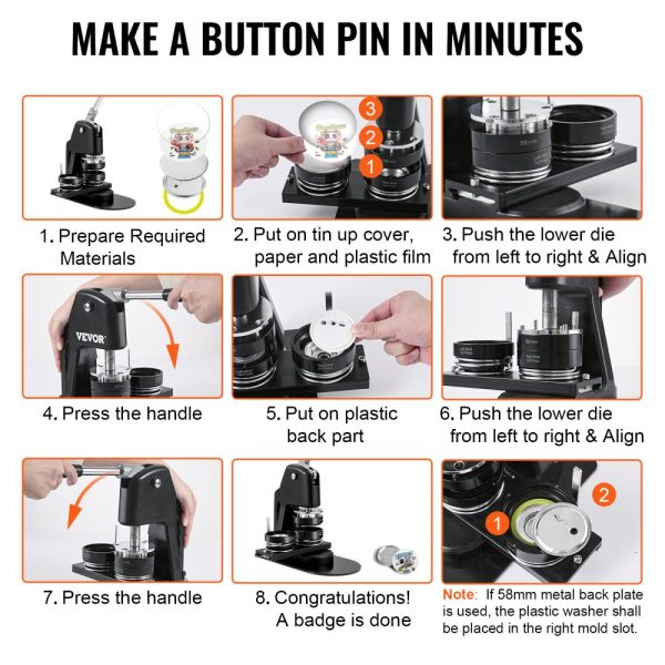Button Maker Machine Badge Pin Machine 1.25"+2.25" 500Free Parts Press Kit - Image 6