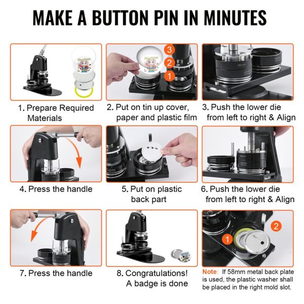 Button Maker Machine Badge Pin Machine 1"+2.25" 500 Free Parts Press Kit - Image 6