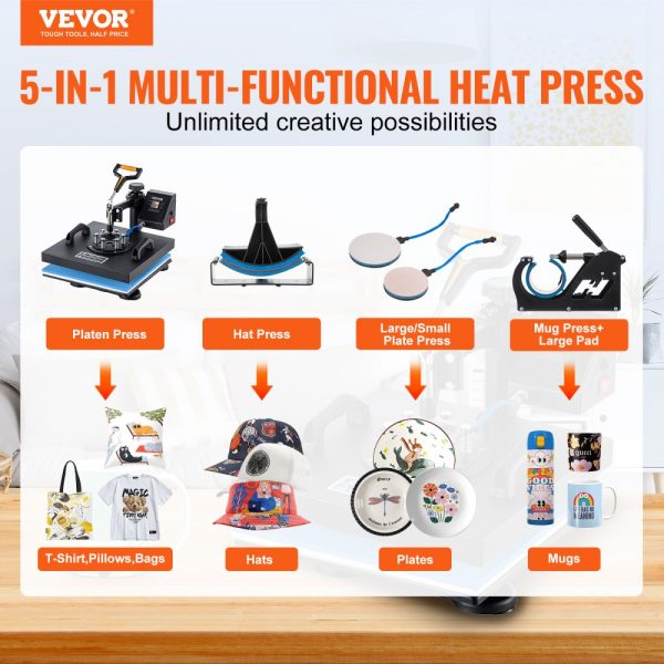 5 In 1 Heat Press 15" X 15" Digital Clamshell Sublimation for DIY Mug Cap Plate - Image 2