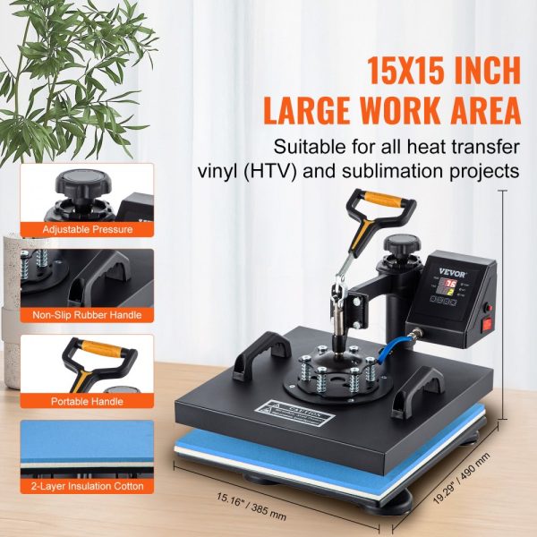 5 In 1 Heat Press 15" X 15" Digital Clamshell Sublimation for DIY Mug Cap Plate - Image 4