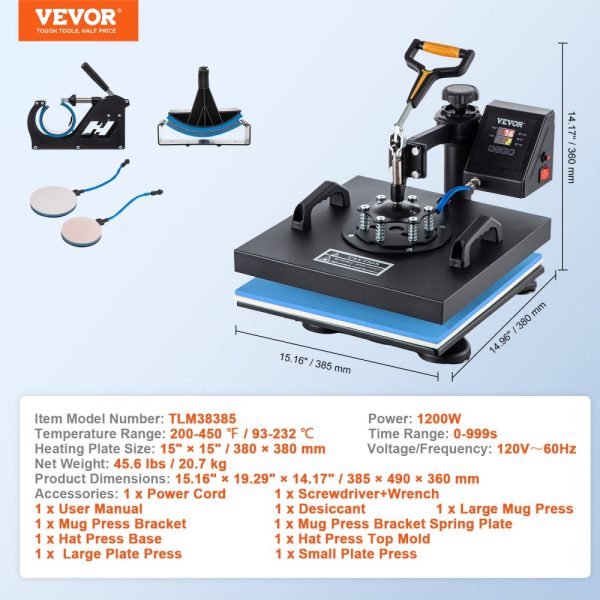 5 In 1 Heat Press 15" X 15" Digital Clamshell Sublimation for DIY Mug Cap Plate - Image 7
