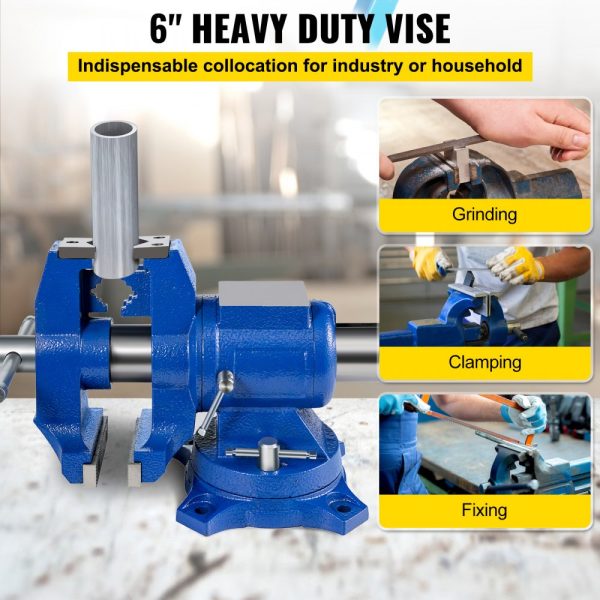 6 Heavy Duty Dual Swivel Bench Vise with 360 Degree Swivel, 30Kn Clamping Force for Home & Industrial Use - Image 2