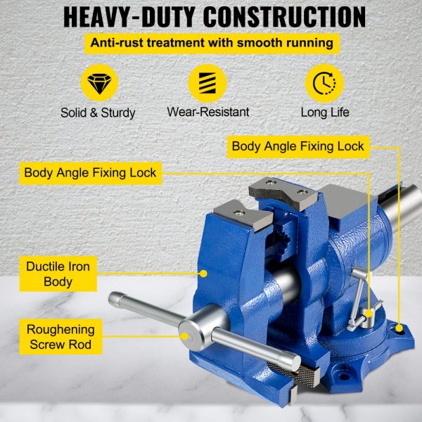 6 Heavy Duty Dual Swivel Bench Vise with 360 Degree Swivel, 30Kn Clamping Force for Home & Industrial Use - Image 4