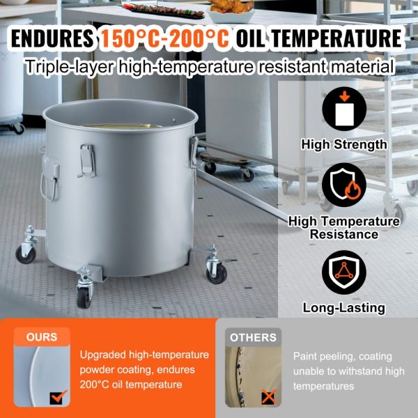 Fryer Grease Bucket 10Gal Oil Disposal Caddy on Caster Base Carbon Steel Rust Proof Coating with Lid Filter Bag Lock Clips Oil Transport Container Gray - Image 3