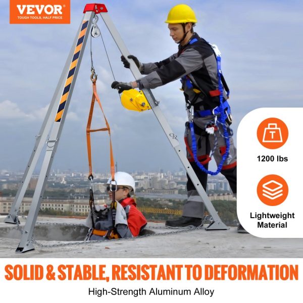 Confined Space Rescue Tripod Kit with 7ft Legs & 98ft Cable, 32.8ft Lifting Protection, 1200lbs Winch, and Storage Bag - Image 2