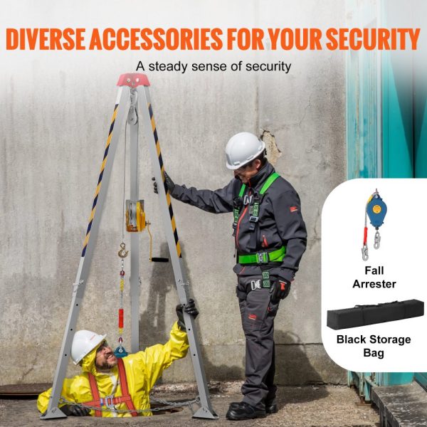 Confined Space Rescue Tripod Kit with 7ft Legs & 98ft Cable, 32.8ft Lifting Protection, 1200lbs Winch, and Storage Bag - Image 4