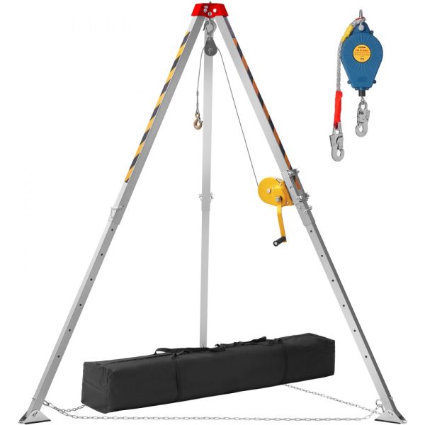 Confined Space Rescue Tripod Kit with 7ft Legs & 98ft Cable, 32.8ft Lifting Protection, 1200lbs Winch, and Storage Bag
