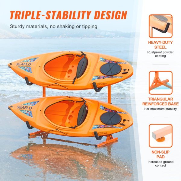 Freestanding Kayak Storage Rack for 2 Kayaks Heavy-duty Steel with Padded Arms Adjustable Width 175LBS Max Load for Indoor Outdoor Use - Image 3
