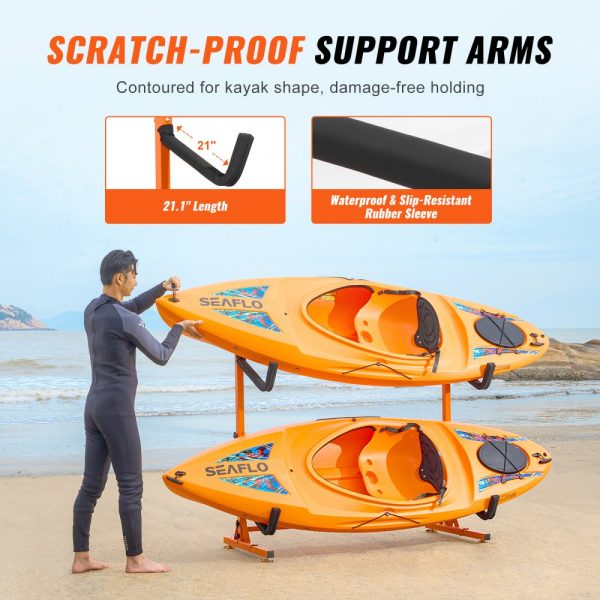 Freestanding Kayak Storage Rack for 2 Kayaks Heavy-duty Steel with Padded Arms Adjustable Width 175LBS Max Load for Indoor Outdoor Use - Image 4