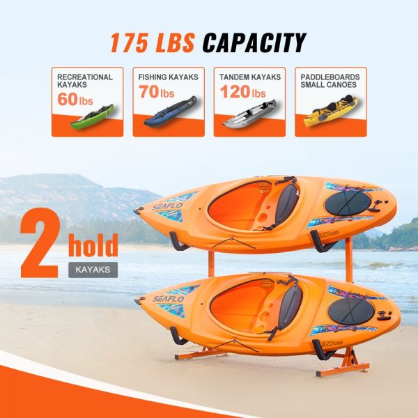 Freestanding Kayak Storage Rack for 2 Kayaks Heavy-duty Steel with Padded Arms Adjustable Width 175LBS Max Load for Indoor Outdoor Use - Image 5