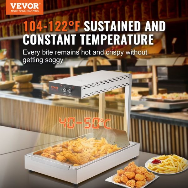 French Fry & Fries Food Warmer - 750W Electric Commercial Food Heating Lamp with Stainless Steel Warming Light for Countertop Use, 104-122°F, Chip Buffet Kitchen Restaurant - Image 2