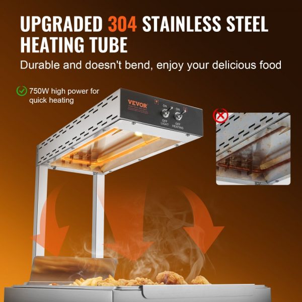 French Fry & Fries Food Warmer - 750W Electric Commercial Food Heating Lamp with Stainless Steel Warming Light for Countertop Use, 104-122°F, Chip Buffet Kitchen Restaurant - Image 3