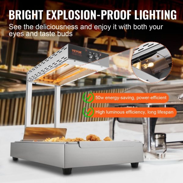 French Fry & Fries Food Warmer - 750W Electric Commercial Food Heating Lamp with Stainless Steel Warming Light for Countertop Use, 104-122°F, Chip Buffet Kitchen Restaurant - Image 5