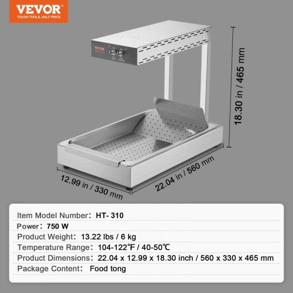 French Fry & Fries Food Warmer - 750W Electric Commercial Food Heating Lamp with Stainless Steel Warming Light for Countertop Use, 104-122°F, Chip Buffet Kitchen Restaurant - Image 7