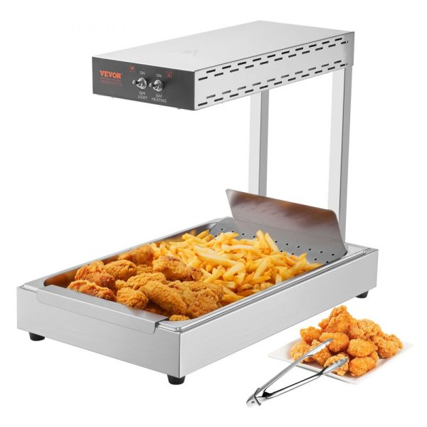French Fry & Fries Food Warmer - 750W Electric Commercial Food Heating Lamp with Stainless Steel Warming Light for Countertop Use, 104-122°F, Chip Buffet Kitchen Restaurant