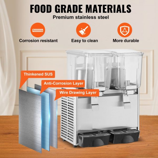 Commercial Beverage Dispenser 13.6 Qt 12L 2 Tank Ice Tea 280W 304 Stainless Steel Thermostat Controller 41-53.6°F for Cold Drink Restaurant Hotel Party - Image 4