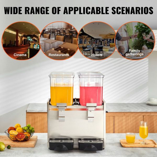 Commercial Beverage Dispenser 13.6 Qt 12L 2 Tank Ice Tea 280W 304 Stainless Steel Thermostat Controller 41-53.6°F for Cold Drink Restaurant Hotel Party - Image 6