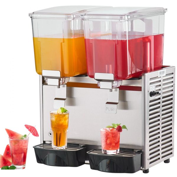 Commercial Beverage Dispenser 13.6 Qt 12L 2 Tank Ice Tea 280W 304 Stainless Steel Thermostat Controller 41-53.6°F for Cold Drink Restaurant Hotel Party