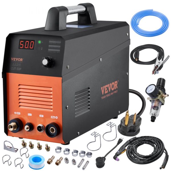 50Amp Non-Contact Pilot Arc Torch Plasma Cutter, 110V/220V AC IGBT Inverter, Cuts 1/2 Aluminum & Stainless Steel Clean - Black