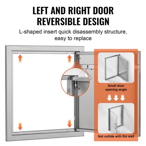 BBQ Access Door 18x20 Stainless Steel Outdoor Kitchen Door Vertical Flush Mount with Handle Hook for BBQ Island Grilling Cabinet - Image 4