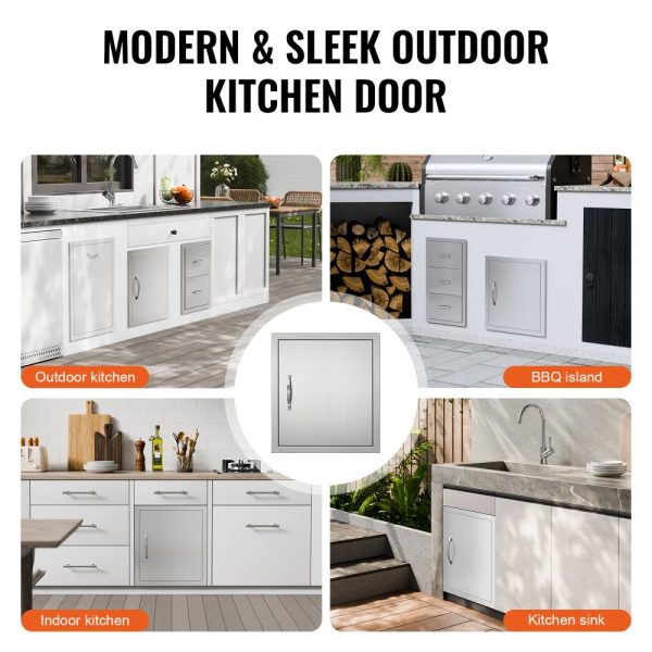 BBQ Access Door 18x20 Stainless Steel Outdoor Kitchen Door Vertical Flush Mount with Handle Hook for BBQ Island Grilling Cabinet - Image 6