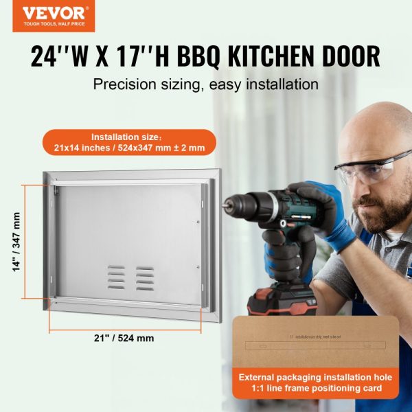 BBQ Access Door 24x17 Stainless Steel Flush Mount Outdoor Kitchen Door with Handle Vents for BBQ Island Grilling Station Outdoor Cabinet - Image 2