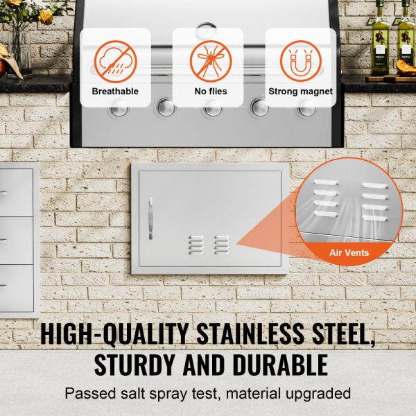 BBQ Access Door 24x17 Stainless Steel Flush Mount Outdoor Kitchen Door with Handle Vents for BBQ Island Grilling Station Outdoor Cabinet - Image 3