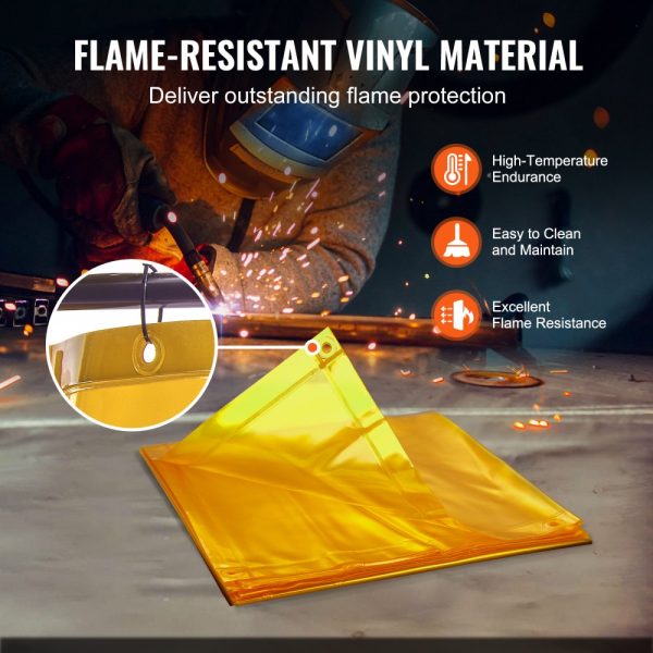 Welding Screen with Frame 6x6 Flame-Resistant Vinyl on 4 Swivel Wheels with 2 Lockable for Workshop & Industrial Yellow - Image 4