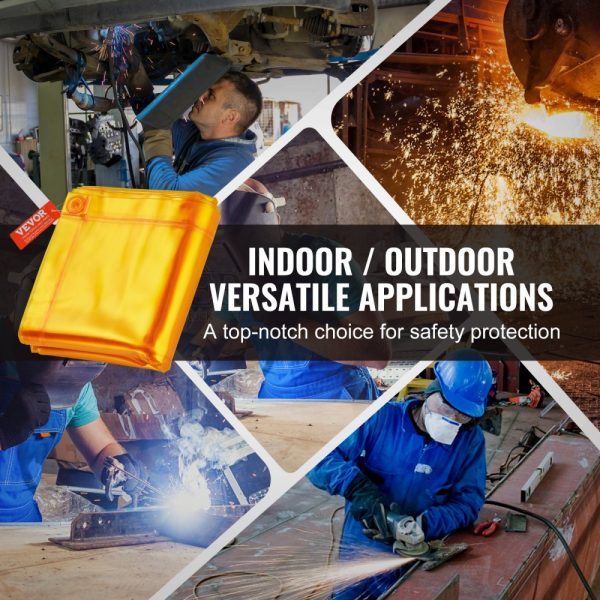 Welding Screen with Frame 6x6 Flame-Resistant Vinyl on 4 Swivel Wheels with 2 Lockable for Workshop & Industrial Yellow - Image 6