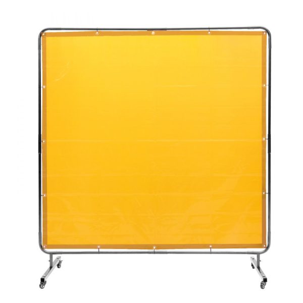 Welding Screen with Frame 6x6 Flame-Resistant Vinyl on 4 Swivel Wheels with 2 Lockable for Workshop & Industrial Yellow