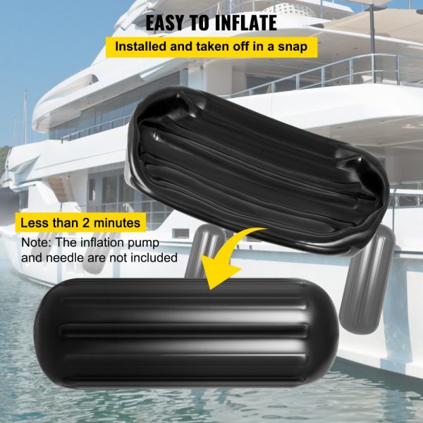 4 NEW RIBBED BOAT FENDERS 10" x 28" BLACK CENTER HOLE BUMPERS MOORING PROTECTION - Image 5