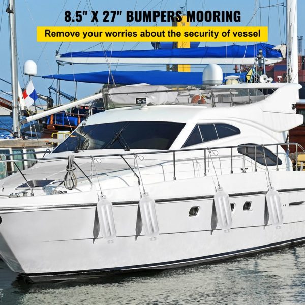 4 New Ribbed 8.5" X 27" Boat Fenders Vinyl Bumper Dock Shield Protection White - Image 2
