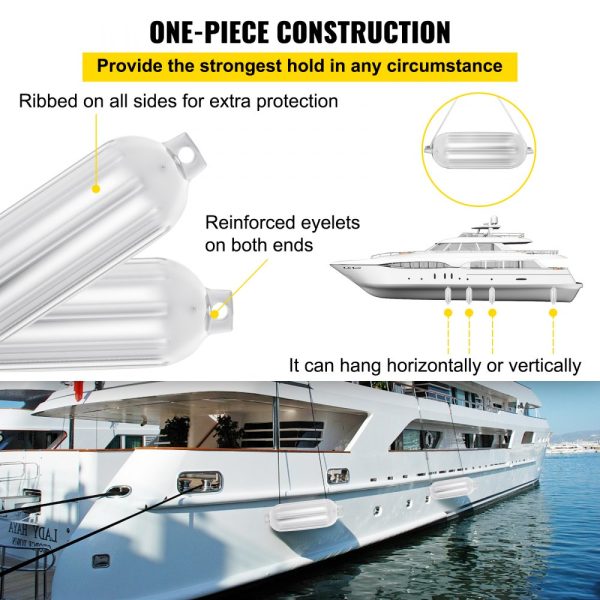 4 New Ribbed 8.5" X 27" Boat Fenders Vinyl Bumper Dock Shield Protection White - Image 4